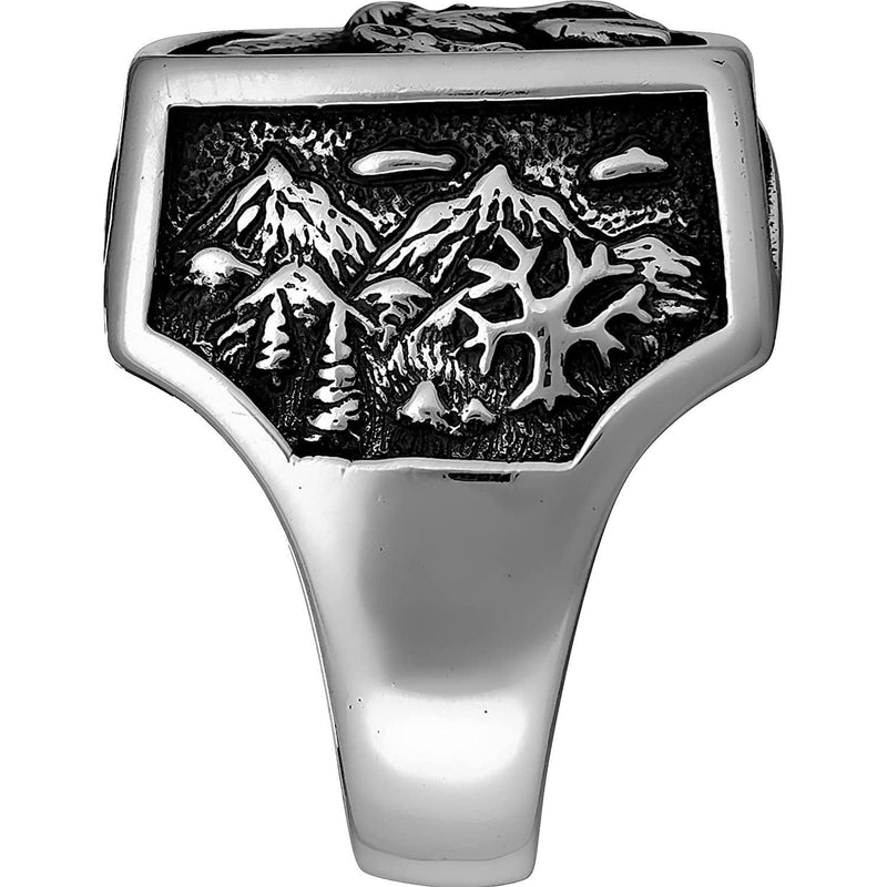 Size 12.5 - Red Opal Mountain Scene Square Ring