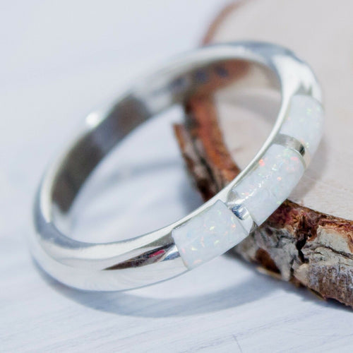 Navajo Family Ring • White Opal Inlay • Native American Handmade • 925 Sterling Silver • Best Friends Ring