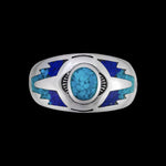 Southwest Ring • Native American Boho Style • Turquoise and Lapis Lazuli • 925 Sterling Silver