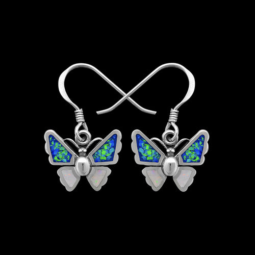 Opal Butterfly Earrings • 925 Silver • Colorful Insect Jewelry
