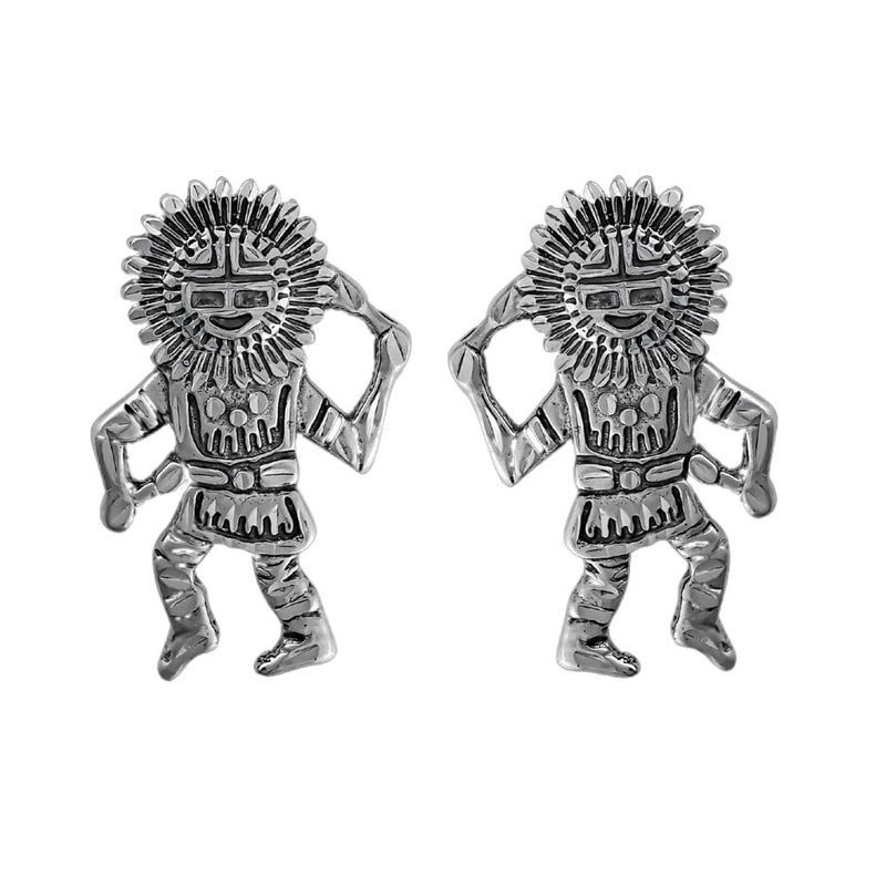 925 Sterling Silver Tawa Earrings, Hopi, Sun God, Kachina Dancer, Sun Dancer Stud Earrings