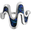 Size 5-925 Sterling Silver Azurite Chip Wave Ring, Groovy Sound Wave Design, Handmade Gemstone Jewelry, Statement Birthstone Band
