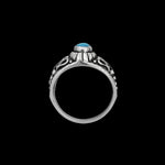925 Sterling Silver Diamond Cut Oval Turquoise Cabochon Ring, Abstract Beaded Teardrop Design, Solitaire Gemstone Band, Handmade Jewelry (7.5)