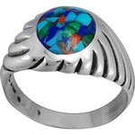 Size 11-925 Sterling Silver Oval Mixed Stones Ring, Curved Spiral Design, Handmade Gemstone Jewelry, Statement Birthstone Band