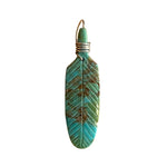 Native American Pendant, Hand Carved Turquoise Feather, 925 Silver