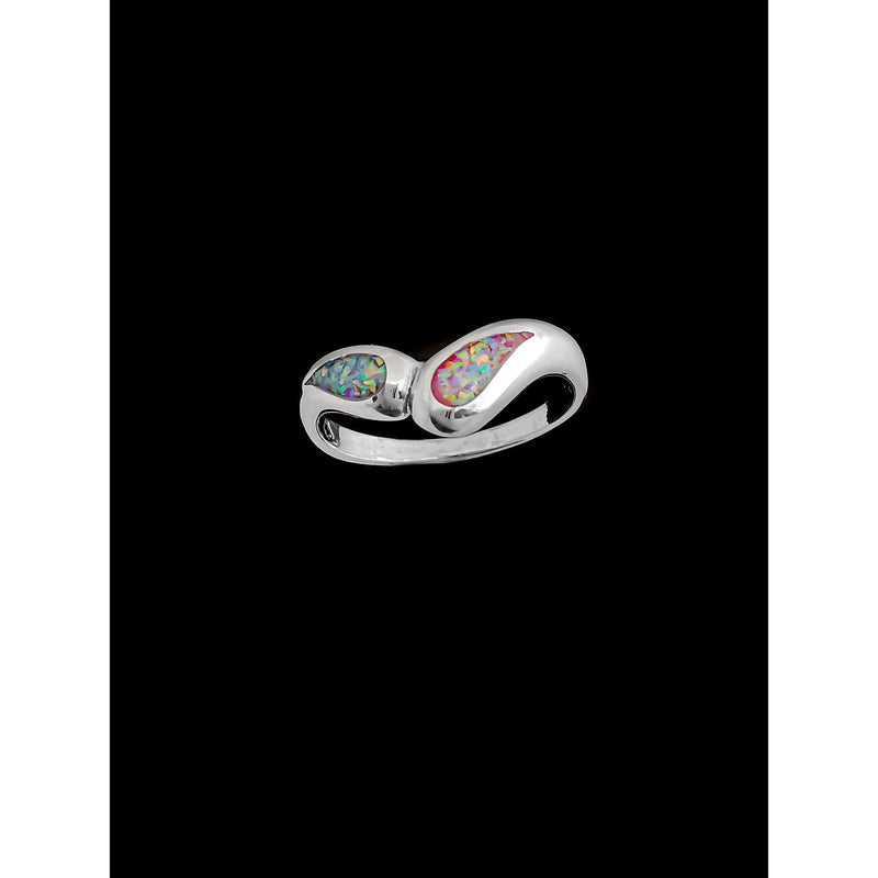 925 Sterling Silver Teardrop Ring with Pink and White Opal • Navajo Handmade • Raindrop Design