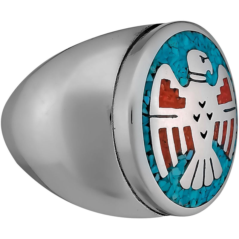Size 10.5-Thunderbird Turquoise and Coral Ring
