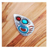 925 Sterling Silver Turquoise & Red Coral Teardrop Pendant, Southwestern Design, Bear Paw