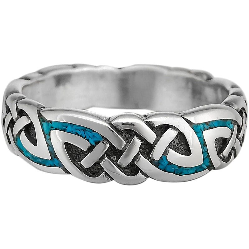 925 Sterling Silver Turquoise Viking Tribal Ring, Norse Knots Design, Handmade Gemstone Band, Handcrafted Birthstone Wedding Jewelry