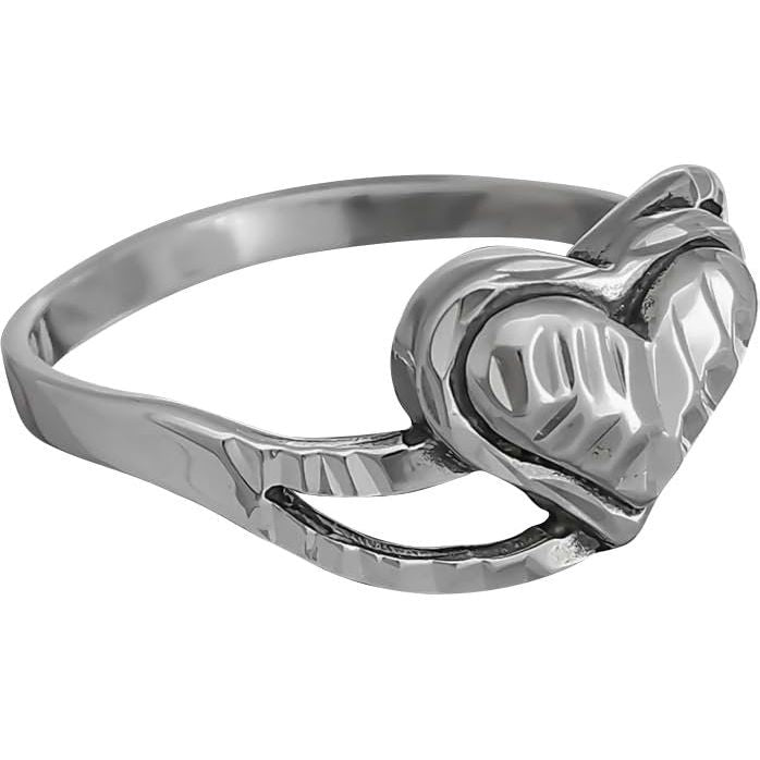 Sterling Silver Diamond Cut Happy Heart Ring