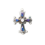 Sterling Silver Cross Pendant with Purple and White Opal Inlay