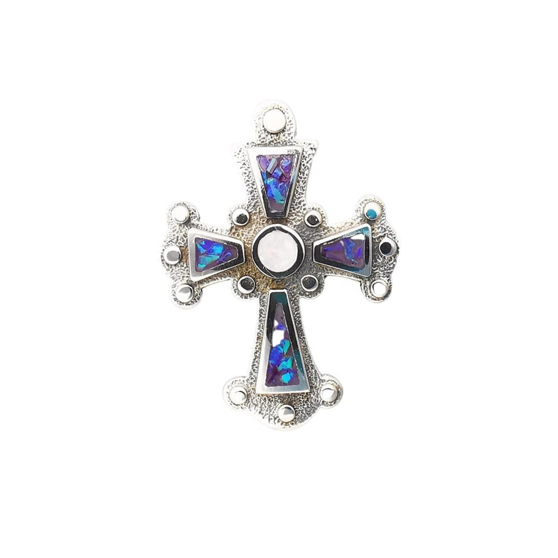 Sterling Silver Cross Pendant with Purple and White Opal Inlay