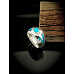 Southwest Navajo Handmade Ring • Native American 925 Sterling Silver • Blue Opal with Black Resin