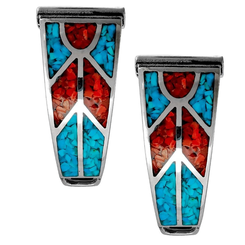 Sterling Silver Turquoise and Coral Woven Pattern Watch Tips