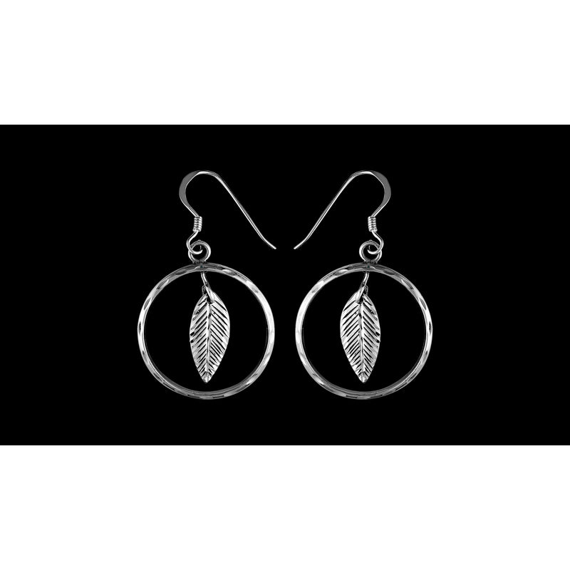 Halo Feather Earrings • 925 Sterling Silver • Diamond Cut Accents