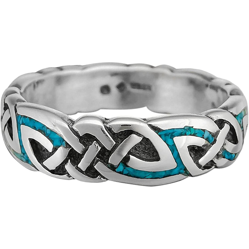 925 Sterling Silver Turquoise Viking Tribal Ring, Norse Knots Design, Handmade Gemstone Band, Handcrafted Birthstone Wedding Jewelry
