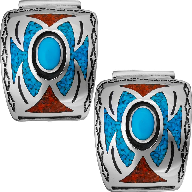 Sterling Silver Turquoise and Coral Southwestern Watch Tips