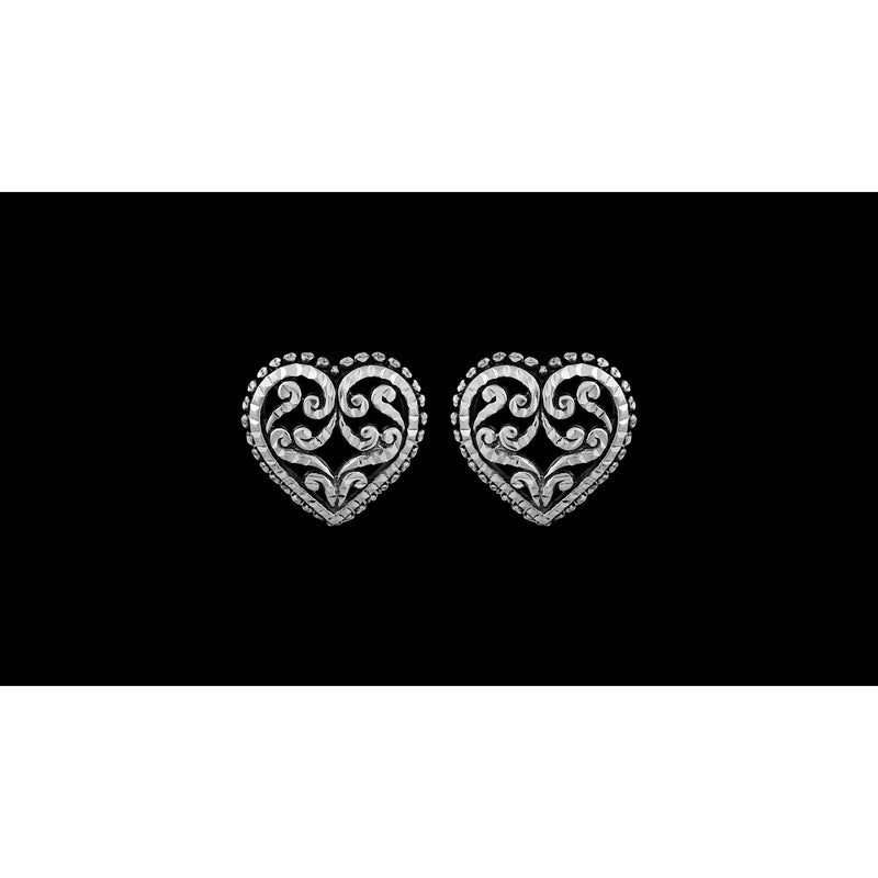 Navajo Heart Earrings • Sterling Silver • Diamond Cut • Handcrafted