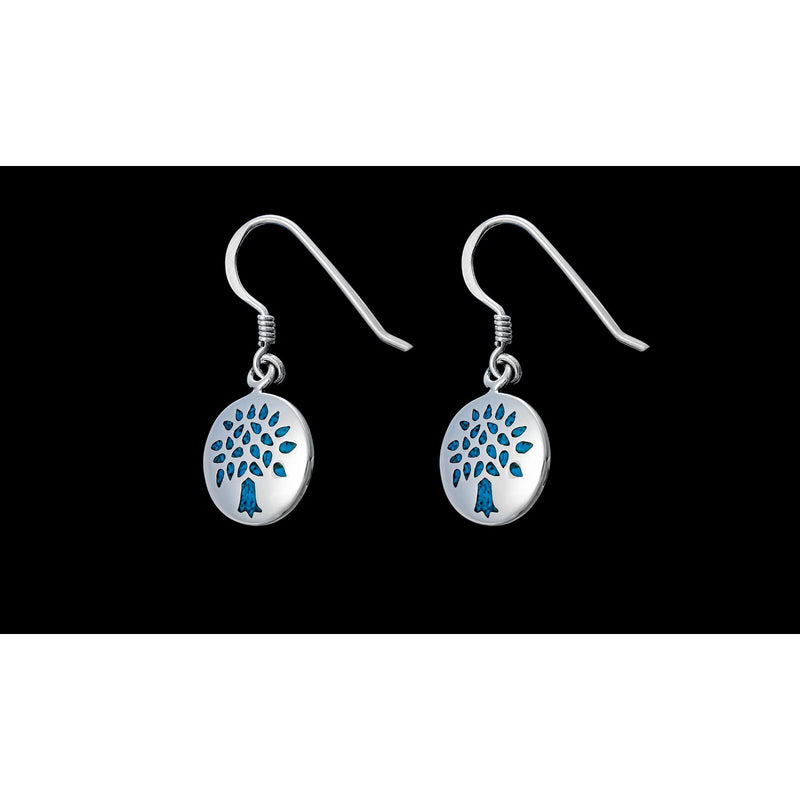 925 Sterling Silver Tree of Life Earrings, Family Dangles, Oak, Turquoise