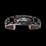 Sterling Silver Flying Eagle Cuff Bracelet with Black Resin Flame Inlay