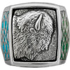 Size 14-Sterling Silver Buffalo Head Ring • Malachite and Mother of Pearl Inlay • Navajo Handmade