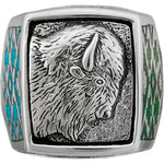 Size 14-Sterling Silver Buffalo Head Ring • Malachite and Mother of Pearl Inlay • Navajo Handmade