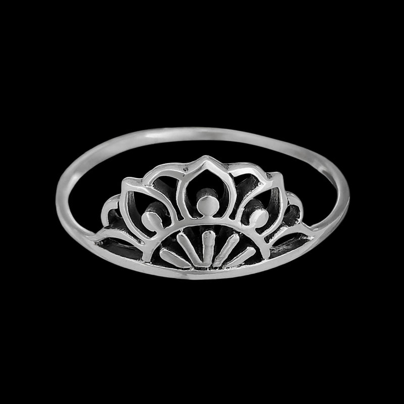 Sterling silver bohemian ring with an intricate rising sun