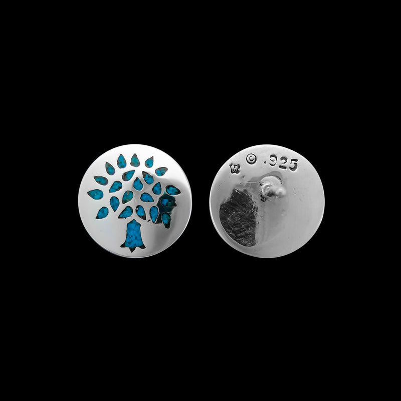 925 Sterling Silver Earrings, Family Tree Studs, Oak Post, Turquoise