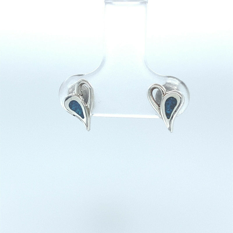 925 Sterling Silver Stud Earrings, Small Half Filled Heart Stud Post, Turquoise