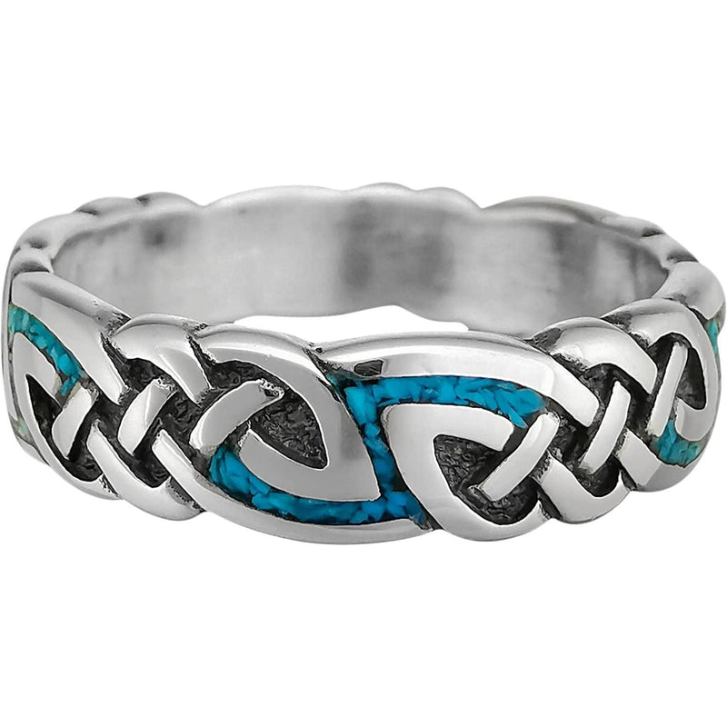 925 Sterling Silver Turquoise Viking Tribal Ring, Norse Knots Design, Handmade Gemstone Band, Handcrafted Birthstone Wedding Jewelry
