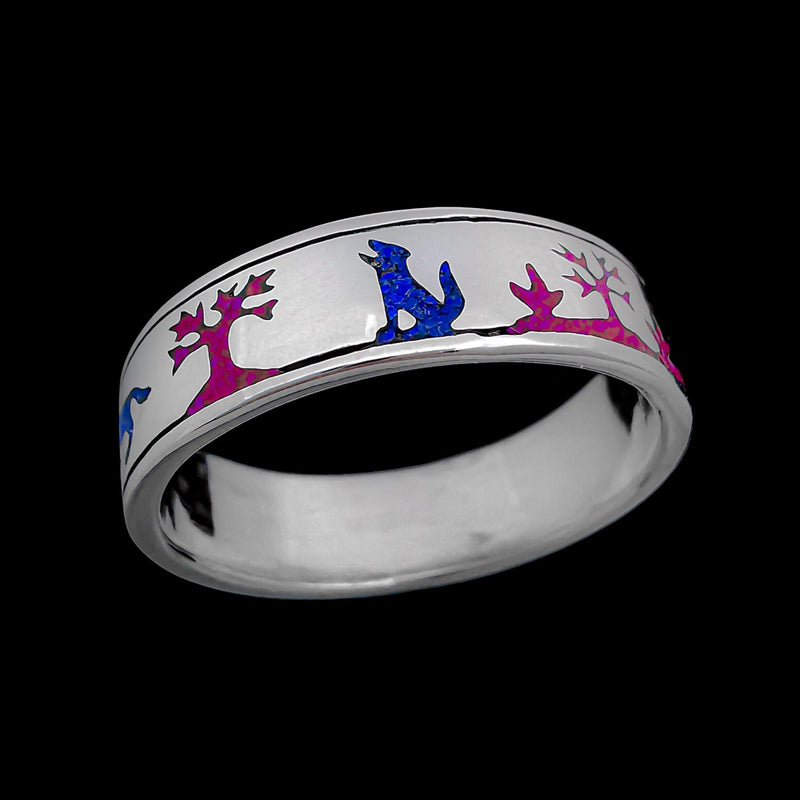 Wolf Ring • Navajo Handmade • 925 Sterling Silver • Lapis Lazuli and Sugilite