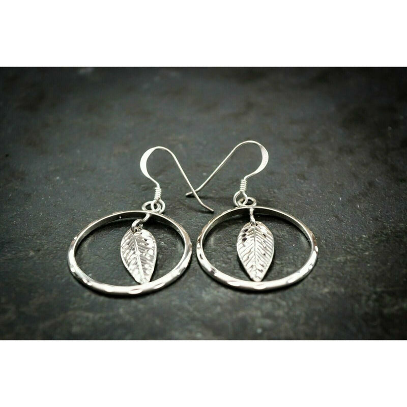 Halo Feather Earrings • 925 Sterling Silver • Diamond Cut Accents