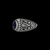 Size 7.5 925 Sterling Silver Diamond Cut Oval Blue Topaz Cabochon Ring, Abstract Beaded Teardrop Design, Solitaire Gemstone Band, Handmade Jewelry (7.5)