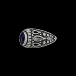 Size 7.5 925 Sterling Silver Diamond Cut Oval Blue Topaz Cabochon Ring, Abstract Beaded Teardrop Design, Solitaire Gemstone Band, Handmade Jewelry (7.5)