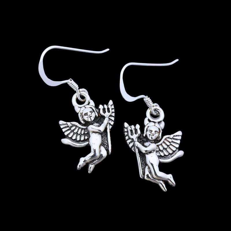 Sterling Silver Winged Devil Earrings with Pitchfork – Halloween Special