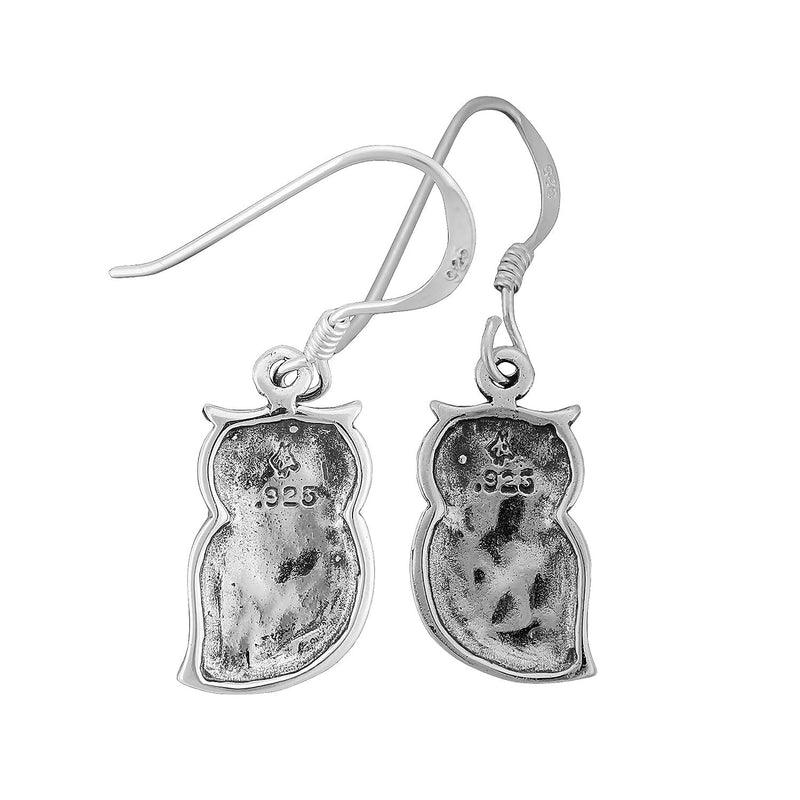 Sterling Silver and Turquoise Wise Old Barn Owl Dangle Earrings