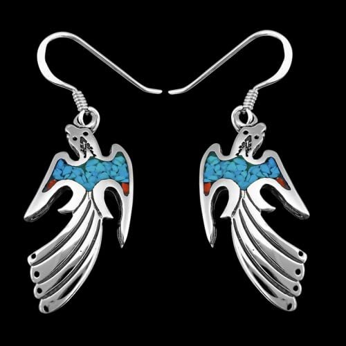 Sterling Silver and Turquoise Thunderbird Dangle Earrings