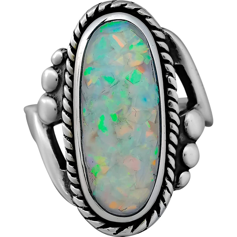Size 7.5-925 Sterling Silver & White Opal Magnificent Oval Ring, Curved Braided Design, Handmade Opal Jewelry, Statement Birthstone Band