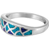 Size 11-925 Sterling Silver, Turquoise, & Lapis Lazuli Mosaic Band, Abstract Gemstone Band, Handcrafted Birthstone Jewelry