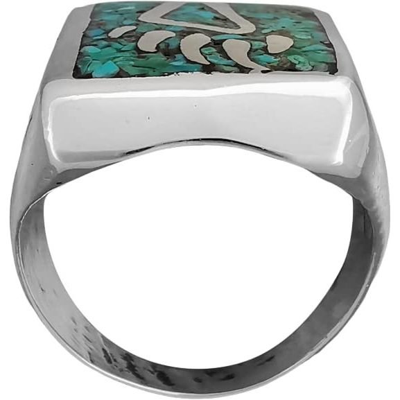 Size 6 - Vintage 925 Sterling Silver Rectangular Royston Turquoise Chip Ring, Bear Claw & Paw Design, Handmade Gemstone Jewelry, Navajo Solitaire Birthstone Band