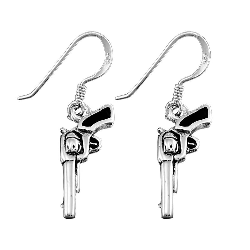 Sterling Silver and Black Resin Six Shot Revolver Earrings