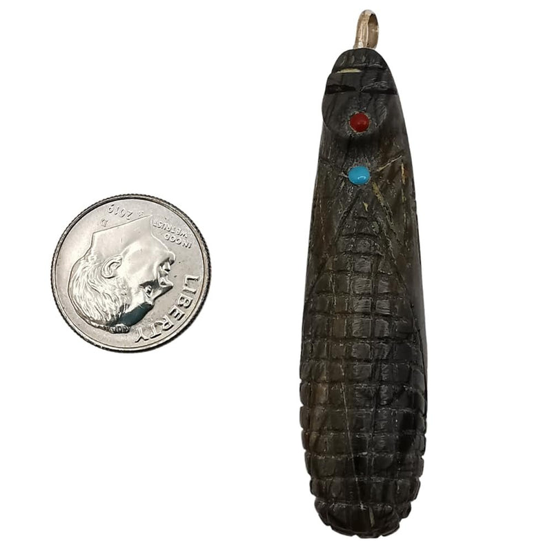 Zuni Corn Maiden Pendant Duo with Jet Eyes, Coral Mouths, and Turquoise Bodies