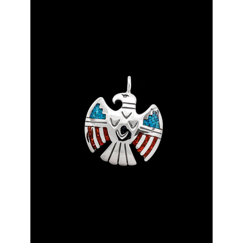 Turquoise and Coral Medium Thunderbird Pendant