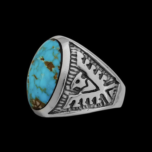 Sierra Nevada Turquoise Ring, Thunderbird Ring, 925 Sterling Silver Ring, Navajo Ring, Native American Handmade Jewelry, Turquoise Ring
