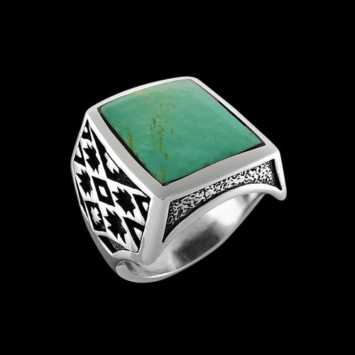 Navajo Blanket Ring • 925 Sterling Silver • Kingman Turquoise Ring • Size 8