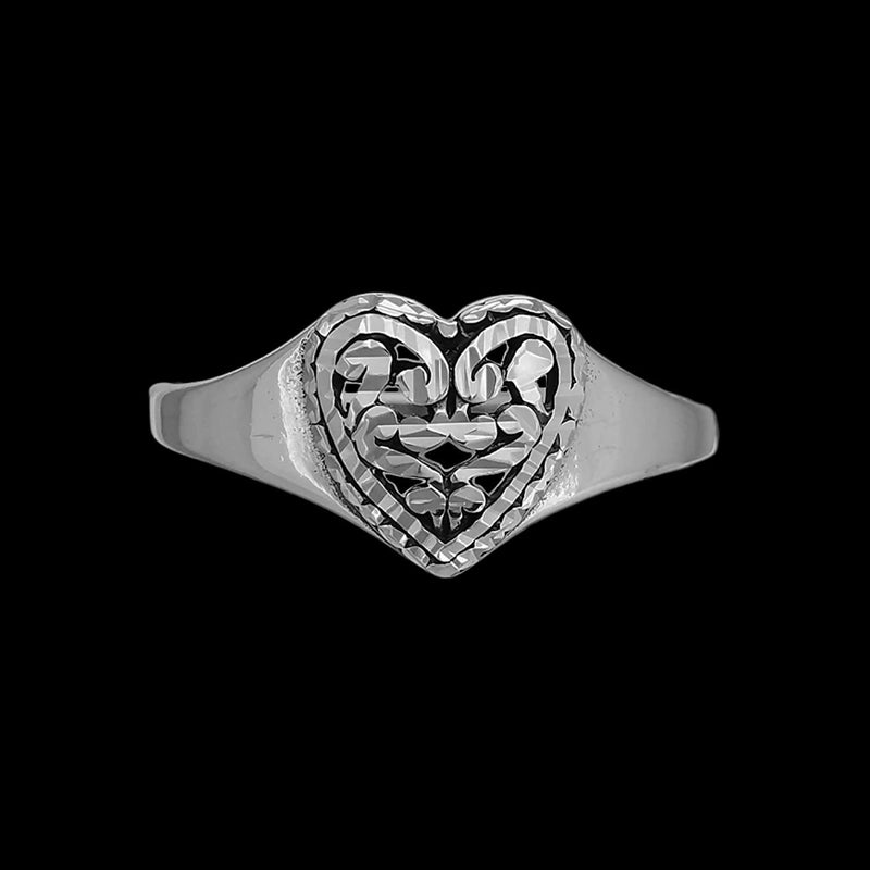 Sterling Silver Diamond Cut Gleaming Heart Ring