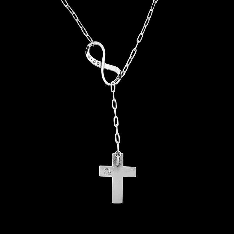 Cross Necklace, 925 Sterling Silver, Infinity, 18", Religion, Christianity, Turquoise