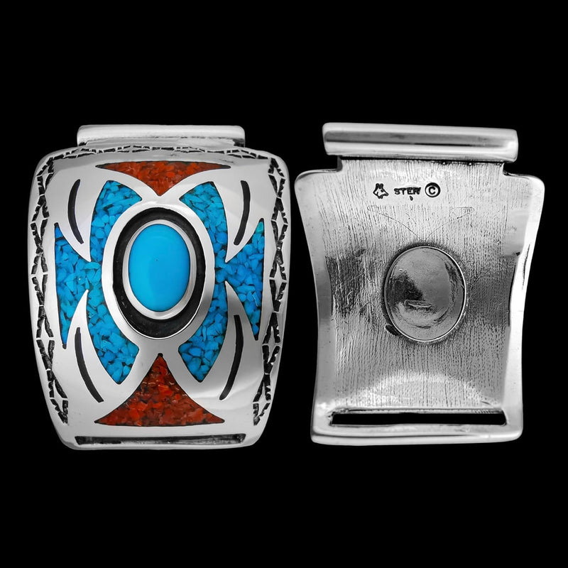 Sterling Silver Turquoise and Coral Southwestern Watch Tips
