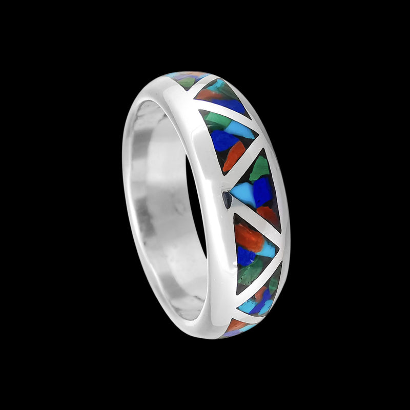 Native American Wedding Band • Navajo Mixed Gemstone Ring • 925 Sterling Silver