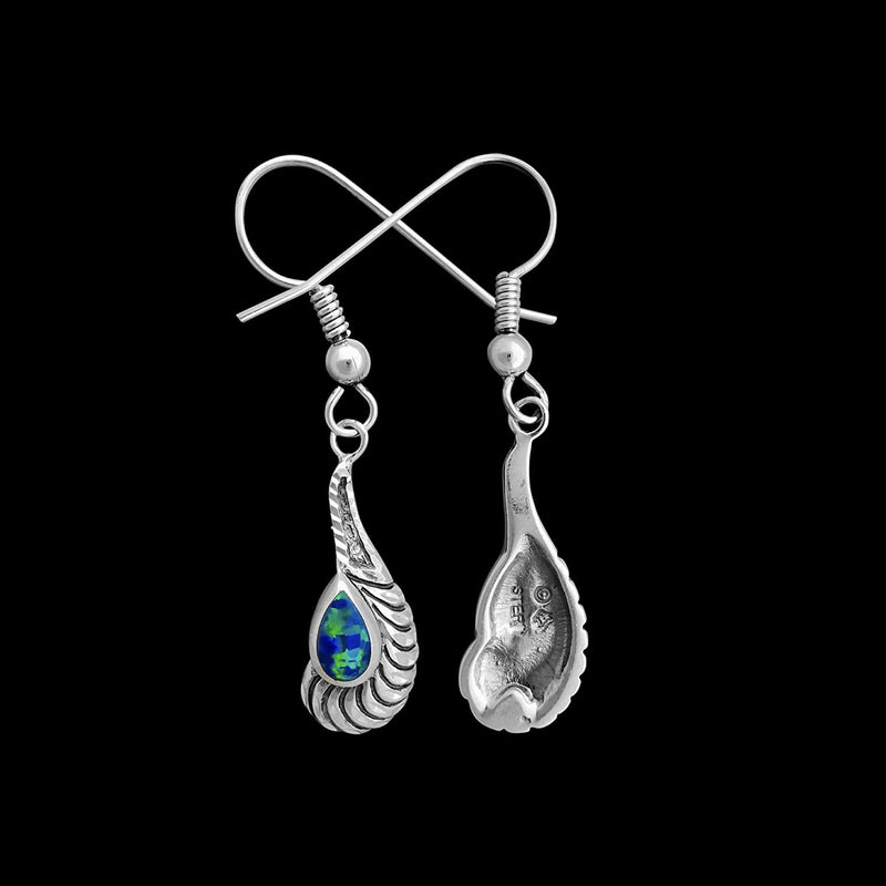 925 Sterling Silver Blue Opal Earrings, Bridal Dangles, Wedding Hook, Vintage Style
